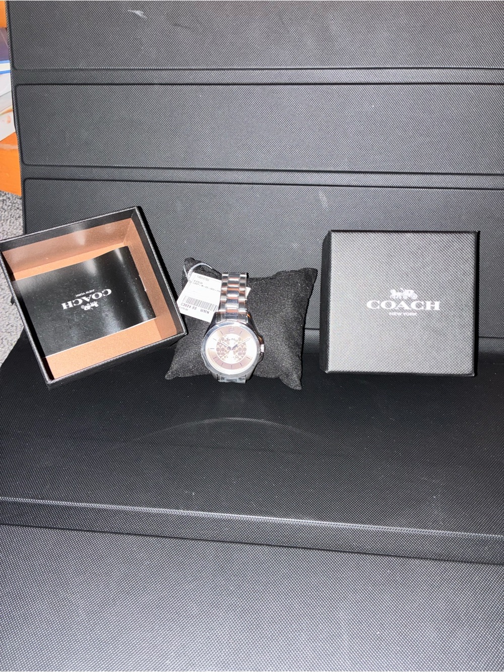COACH womans Silver Stainless Steel Watch with Rose-Tone Dial
